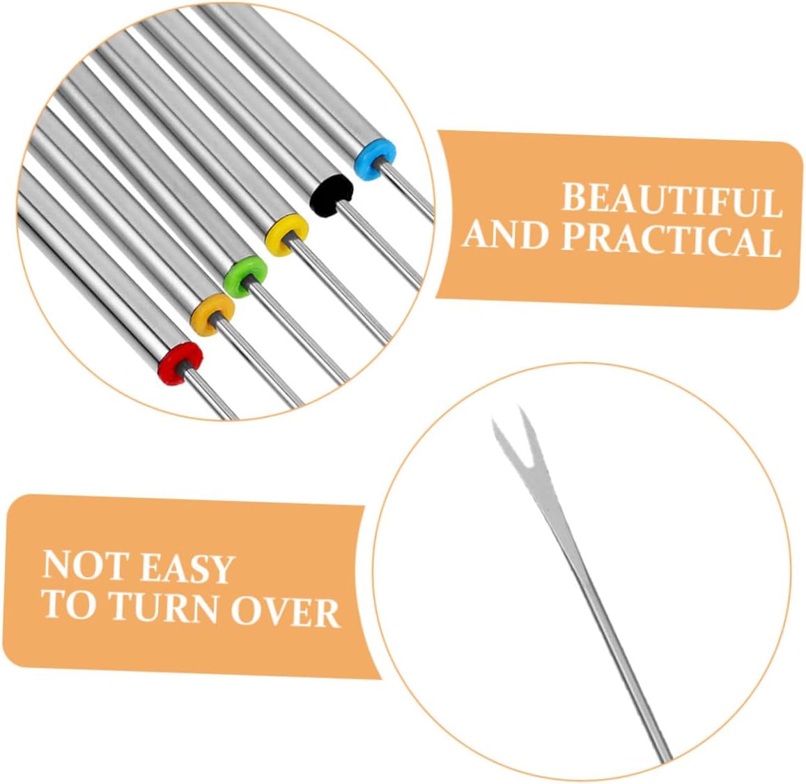 KICHOUSE 18pcs Stainless Steel Fondue Forks and Barbecue Roasting Sticks Color-coded Dessert Serving Skewers Heat-resistant for Chocolate Cheese Fondue Picnic and Grill