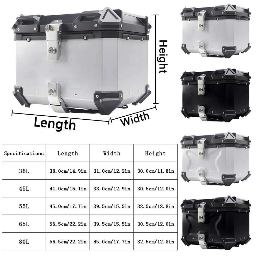 X-Silver Aluminium Scooter Top Case, Imperméable, 55L avec Serrure de Sécurité & Dossier, Base à dégagement Rapide pour Casque et Bagages
