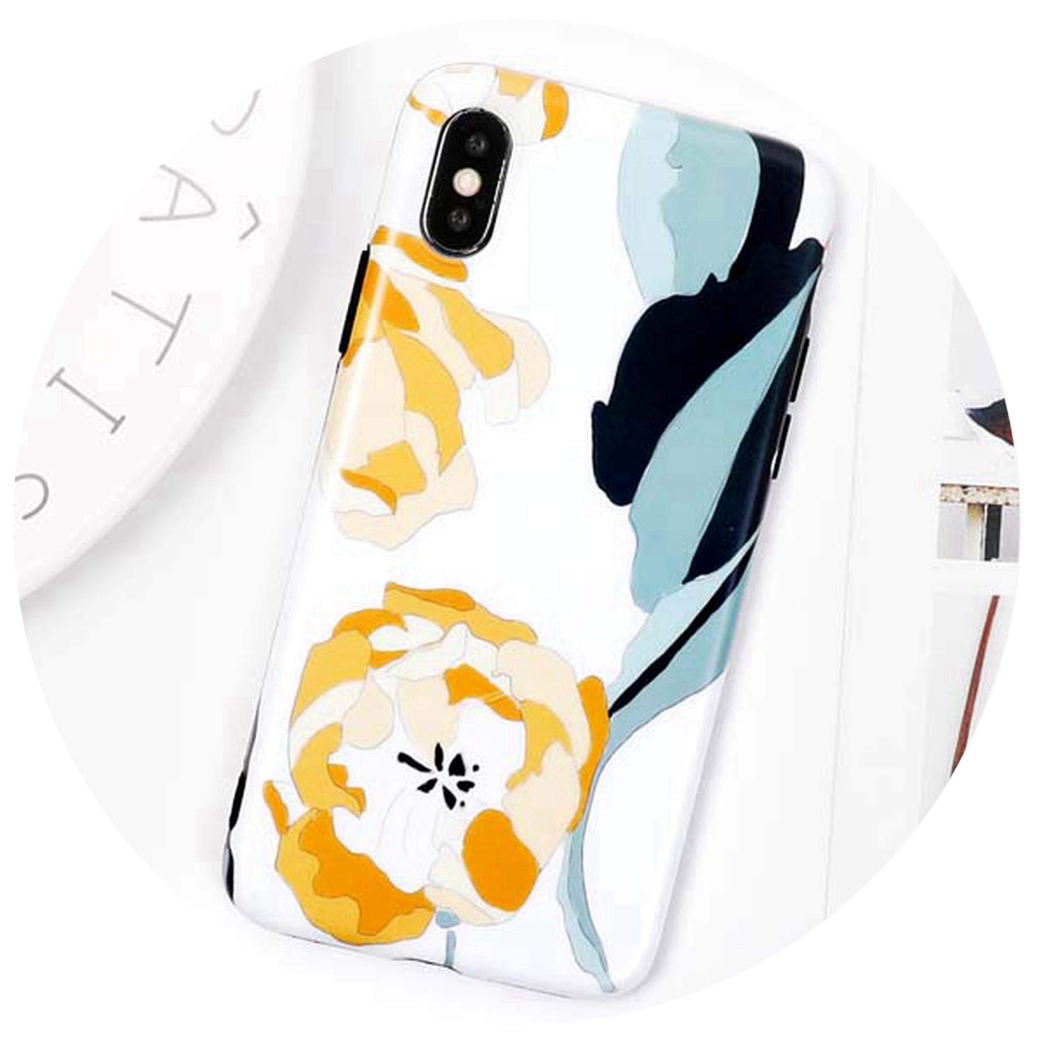 Phone Cases for iPhone Xs Max XR 6 6S 7 8 Plus X XS IMD Soft Banana Leaf Ink Painting Protective Retro Back Cover Coque,c,for iPhone 8