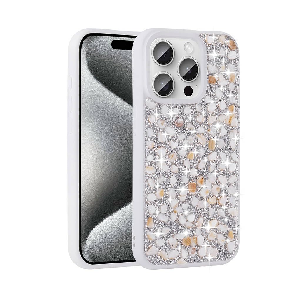 Zore Apple için uyumlu iPhone 15 Pro Max Kılıf Parlak Taşlı Tasarım Zore Linea Kapak Beyaz