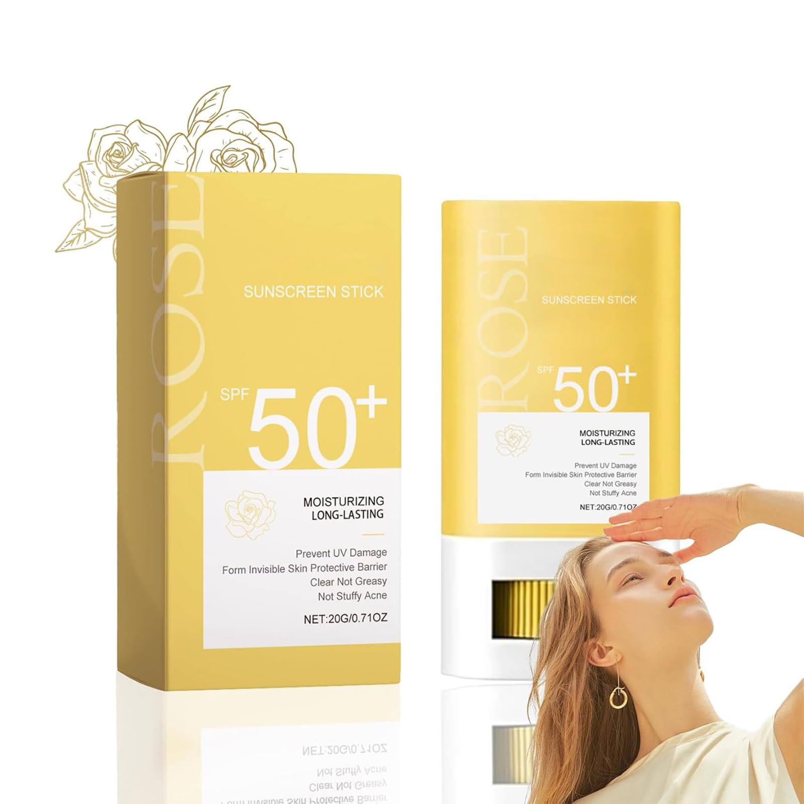 Rose SPF 50+ Sunscreen Stick, Sunblock Stick for Face, Clear Skin Dry Touch Sunscreen, Face Sunscreen, Lightweight Matte Long Lasting Non-Greasy Sun Stick, Waterproof Travel Stick for Broad Spectrum