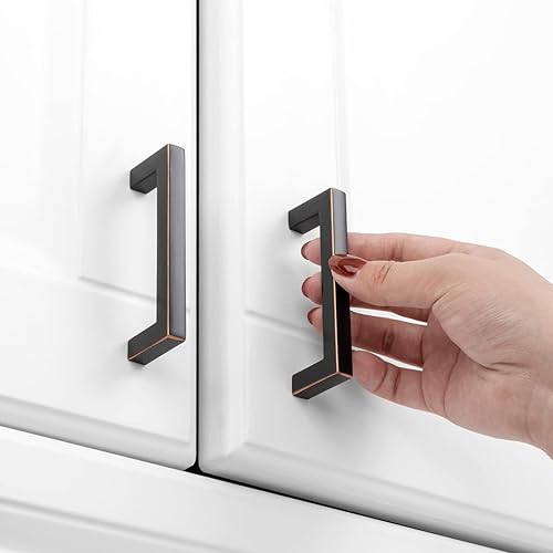 Miniatura 3 de KOOFIZO Paquete de 20 tiradores de barra cuadrada maciza para armario, tirador de bronce aceitado, distancia para los tornillos de 3 pulgadas2.992