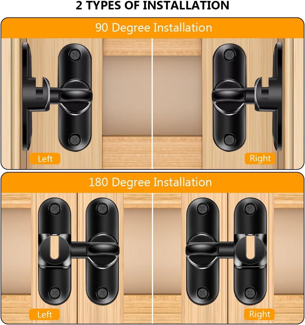 Gate Latch, 90/180 Degree Door Latch, Barn Door Lock, Sliding Door Lock Latch, Small Flip Gate Latch, Hook and Eye Latch for Door Cabinet Barn Bathroom Black - 1 Pack