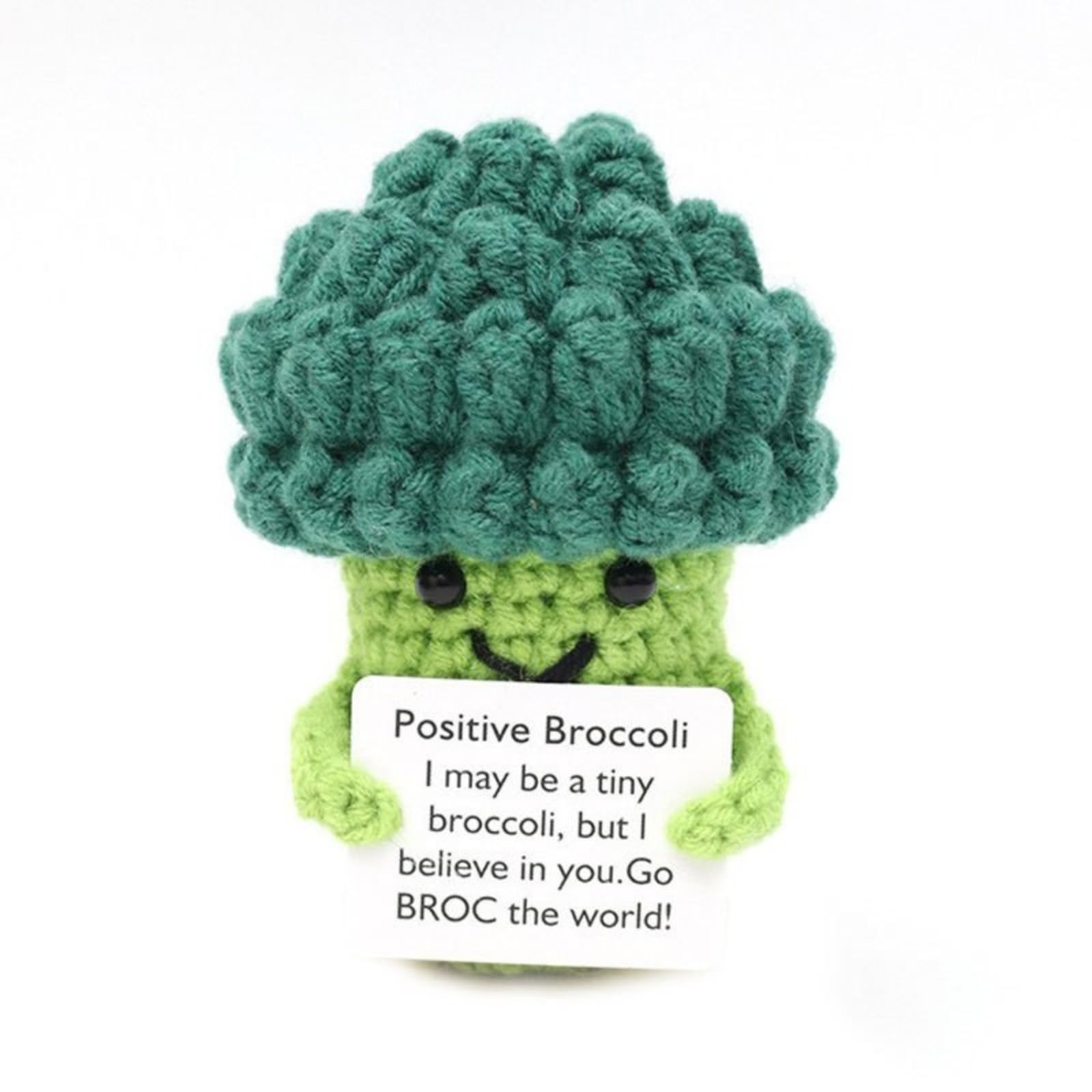 "Funny Vegetable Crochet Plushies broccoli Emotional Support broccoli with Positive Card nitted Pocket Hug Doll Motivational Mental Health Gifts for Colleagues, Friends (Broccolis Edition)