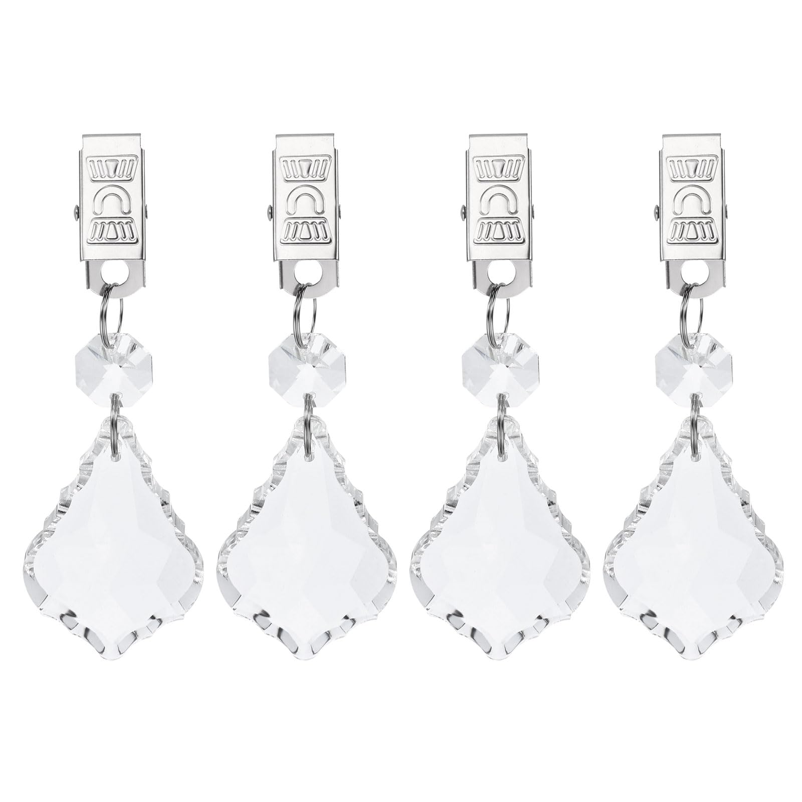 sourcing map 4Pcs Tablecloth Weights, Crystal Table Cover Weights with Metal Clips, Clear Maple Leaf Shape Pendant Curtain Weight 100 x 34mm for Outdoor Picnic Garden Table Decoration