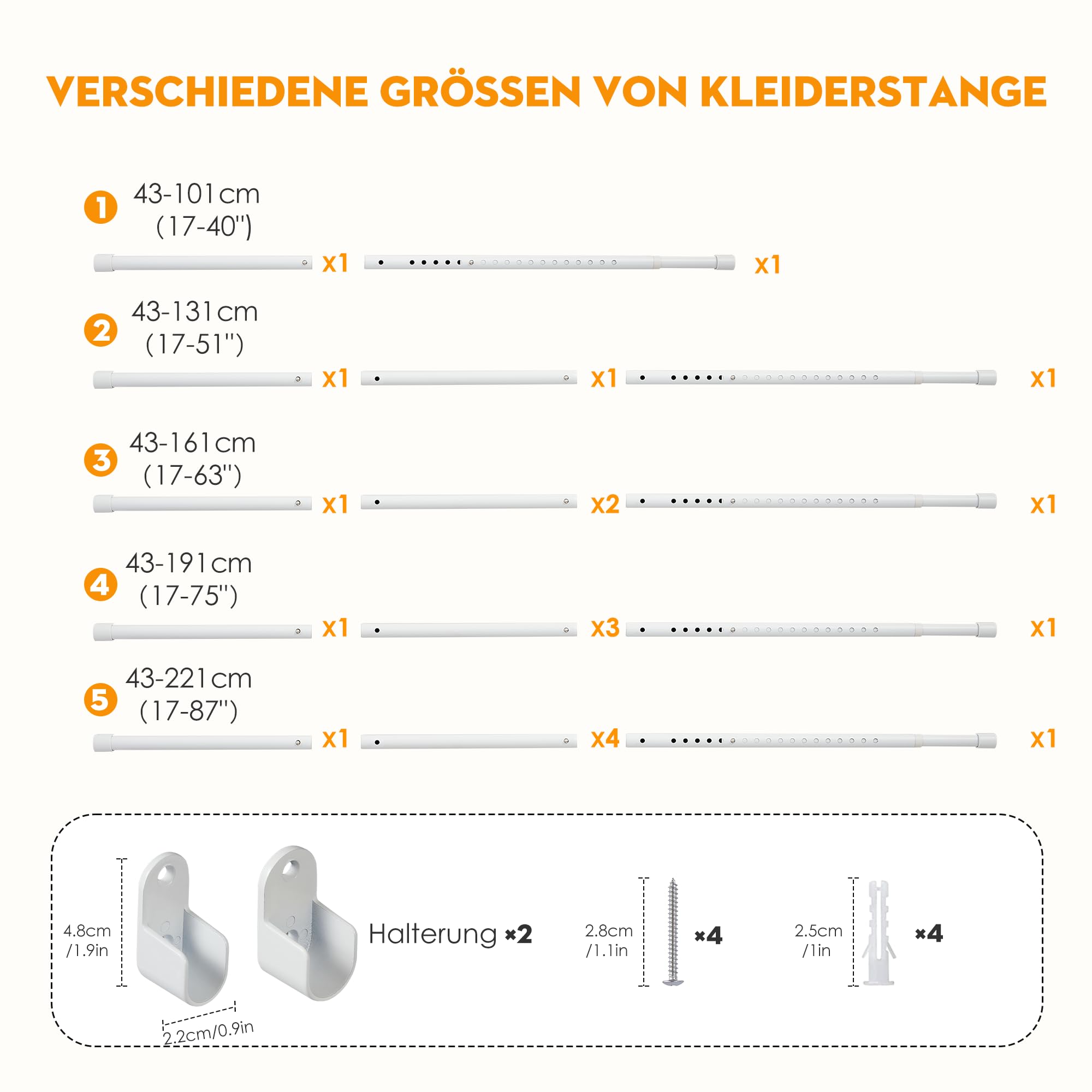 Vueinrg 2-delige uittrekbare kledingstang Kast Uittrekbaar 25cm Kaststang Uittrekbaar Kledingkast Stang Verstelbare Kledinghangerhouder Telescoop voor Kasten en Opslagruimtes (Zilver
