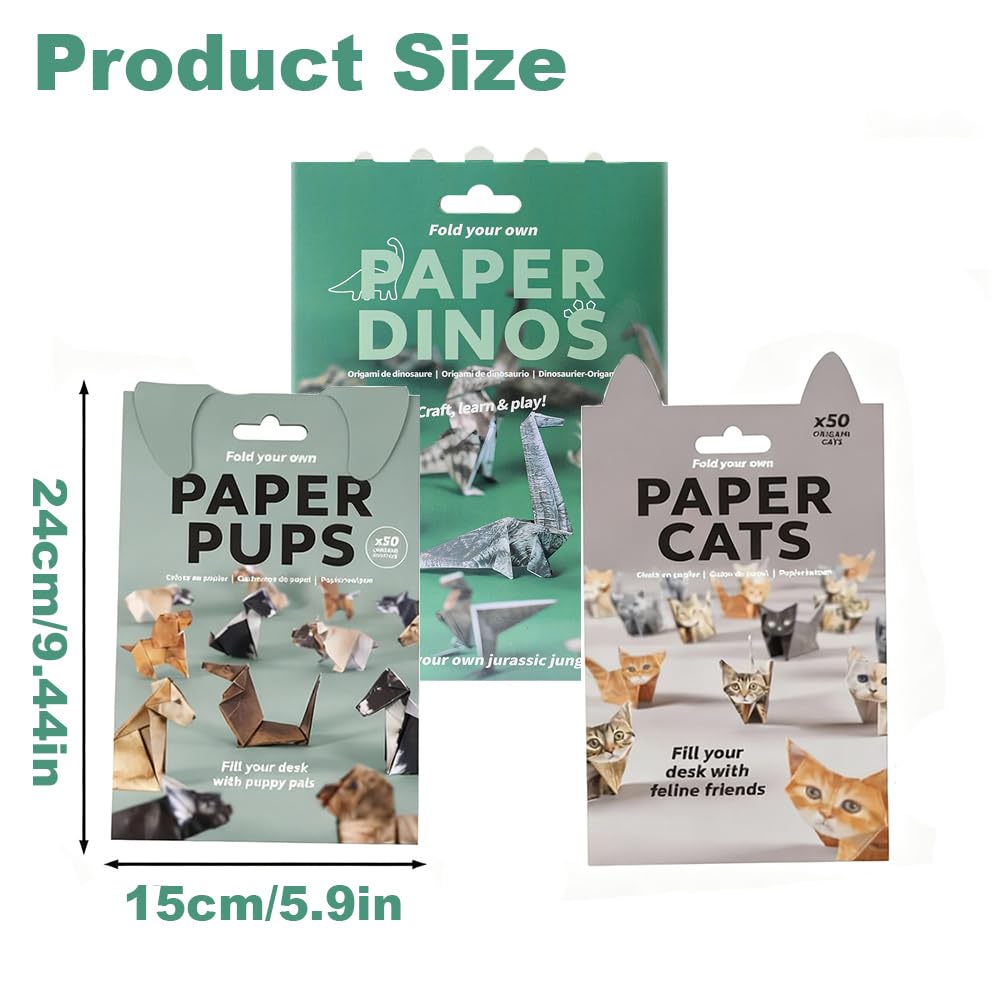 Paper Cats Origami Kit, 50pcs DIY 3D Origami Animal Kit for Making Cute Origami Cat/Dog/Dinosaur - Image 2