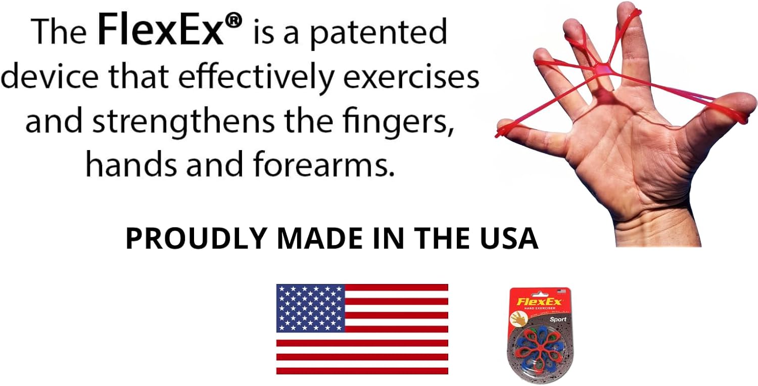 FlexEx® SPORT Patented Hand Exerciser, Made in USA, Hand Grip Strengthener, for Sport and Music, Law Enforcement Hand Exerciser