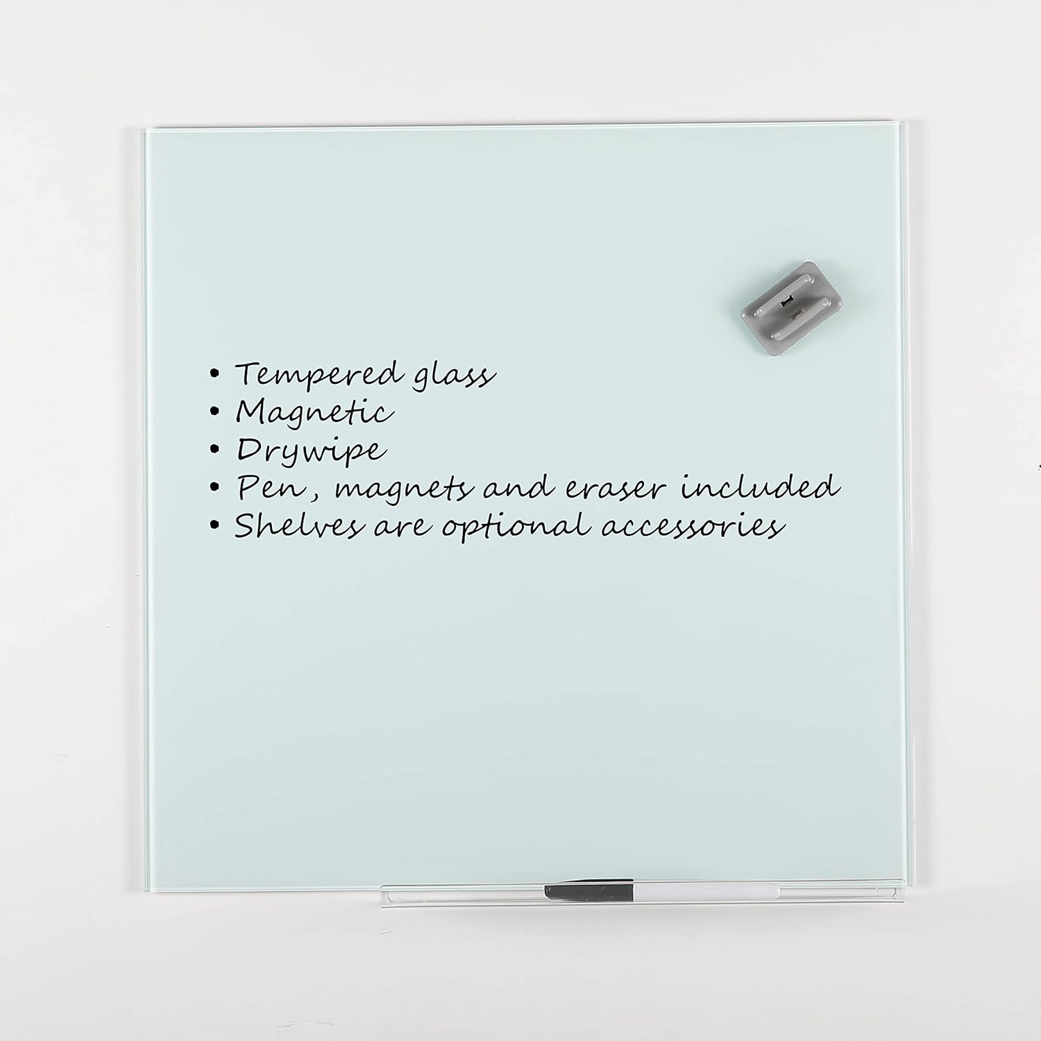 M&T Displays Wall Mounting Tempered Glass Dry Erase Write On Board Set Clear with Whiteboard Marker 4 Magnetic Pins for Office School Home Kids (13.78x13.78 inch)