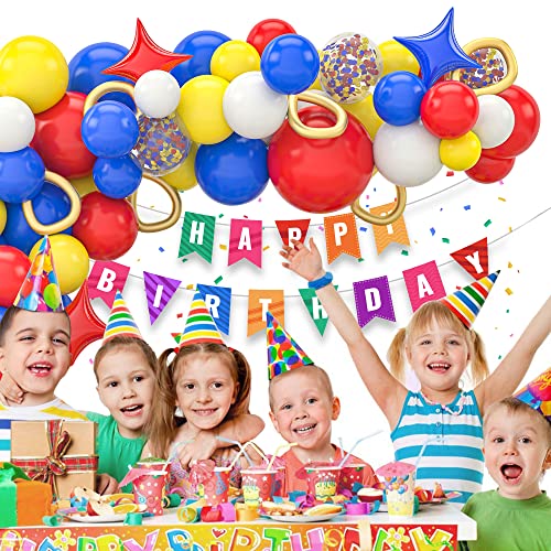 143 Pcs Carnival Circus Balloons Arch Garland Kit Carnival Theme Party Decorations Red Blue Yellow Confetti Balloon For Kids Birthday Party Supplies Baby Shower Wedding Anniversary Party Decorations #TOP1