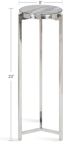 Miniatura 3 de Kate and Laurel Aguilar - Mesa moderna para bebidas, 8 x 8 x 23 pulgadas, gris y plata, mesa decorativa de mármol genuino para espacios pequeños