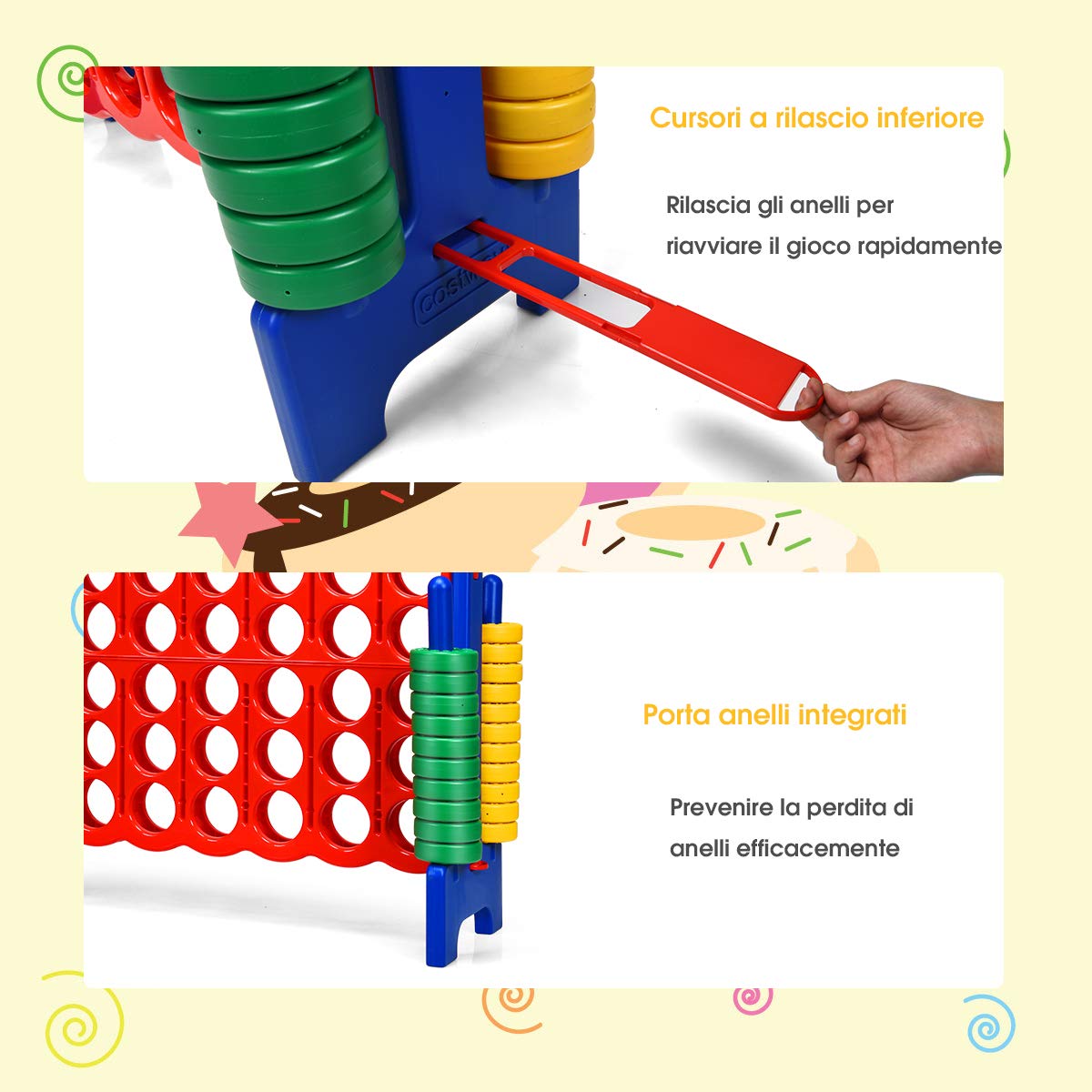 COSTWAY Forza 4 Gigante Mega 4 in Linea Quattro Insieme, Gioco da Tavolo Gioco di Fila per Bambini, 120 x 42 x 104 cm (Blu)