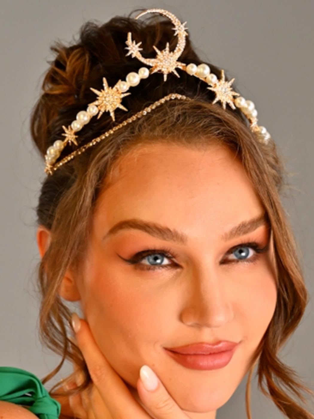 Catery Moon Crown Headpiece Goddess Star Tiara Headband Gold Celestial Headpiece for Women - Image 6