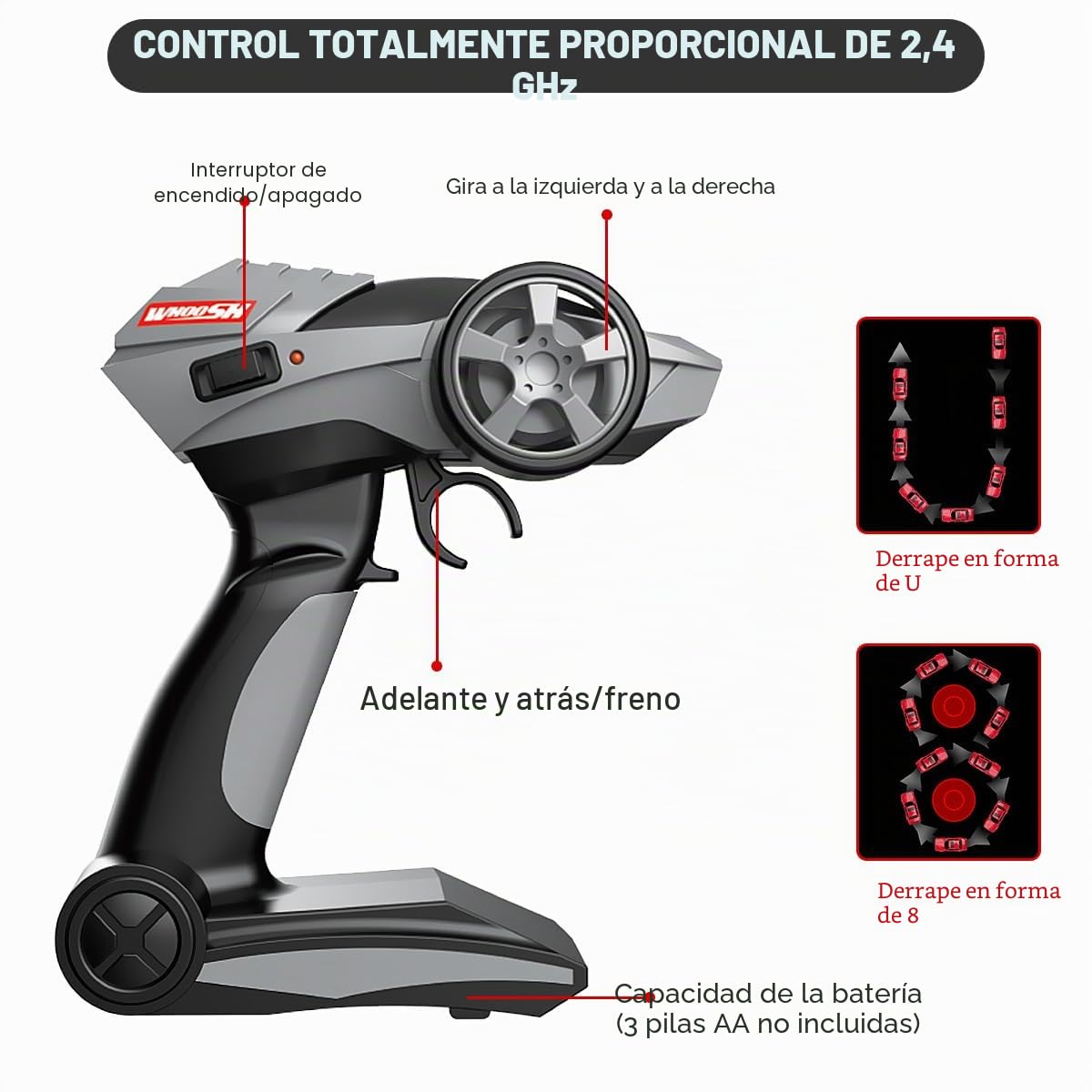 Coche de deriva a control remoto para niños y adultos, escala 1:16, 2.4 GHz, 4WD, auto de carreras RTR de alta velocidad, 30 km/h, con luces LED, control remoto, juguete deportivo, regalos para