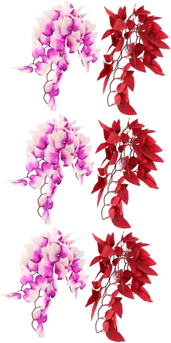 6pcs Vivid Faux Reptile Plants for Terrariums Realistic Hanging Decorations Cups for Bearded Dragons Lizards Snakes and Aquariums
