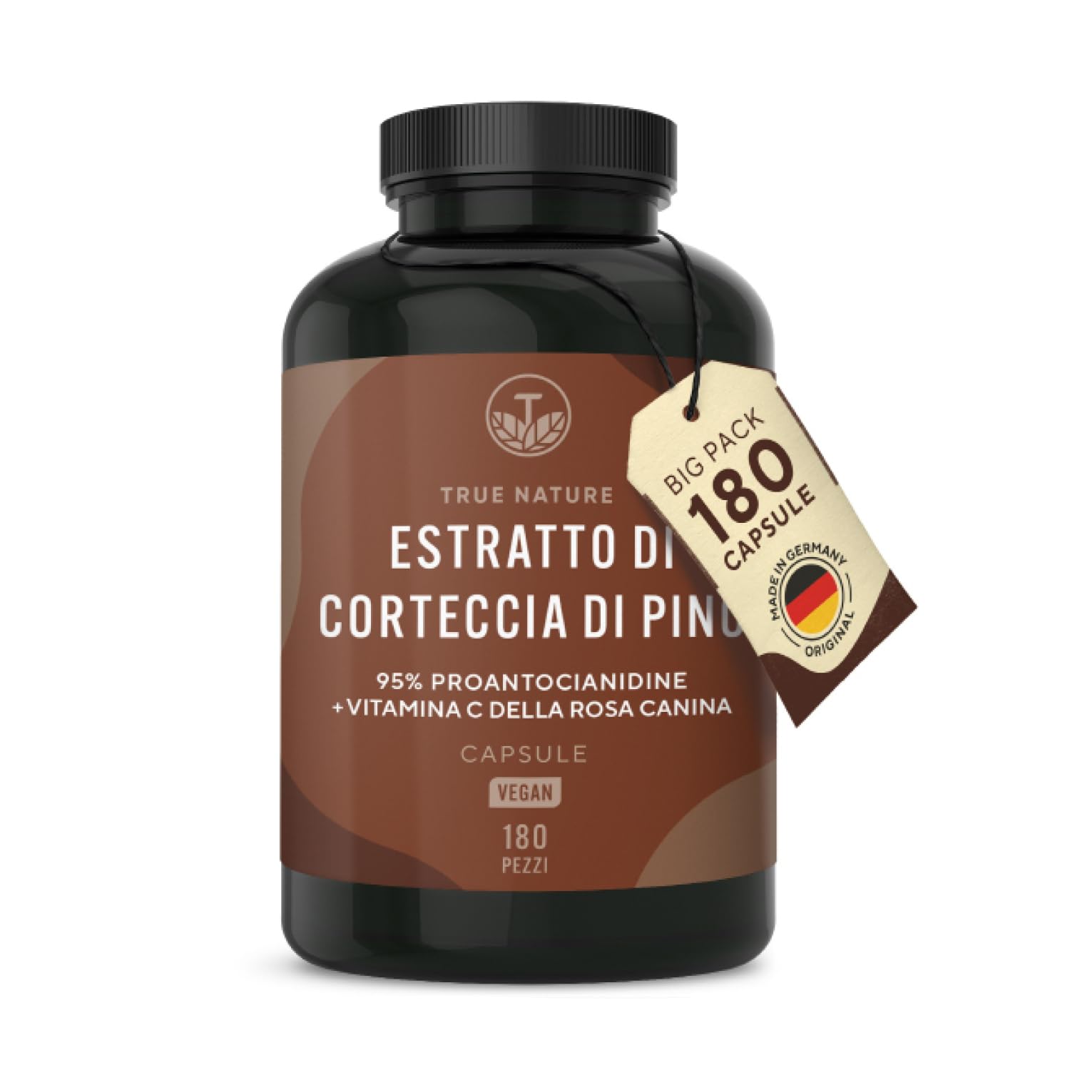 Estratto di corteccia di pino 660mg - 180 Capsule Alto dosaggio - Vitamina C naturale - 32% OPC - Premium pino marittimo francese - Testato in laboratorio - TRUE NATURE®