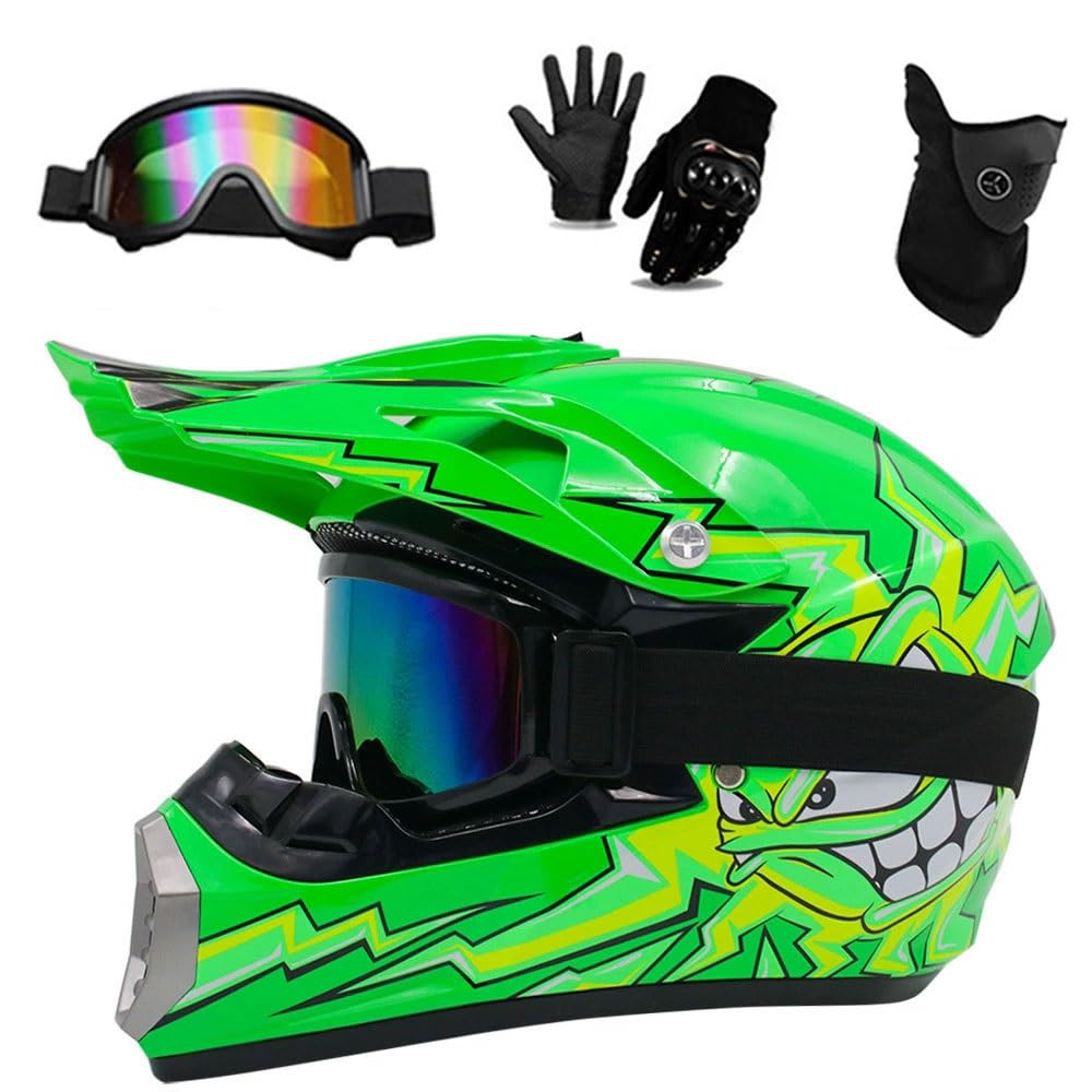 Casco da Motocross Per Bambini, Integrale, Per Atv/Moto da Cross, con Design Alla Moda, con Occhiali, Guanti E Maschera, MTB, BMX, Fuoristrada, Per Ragazzi E Ragazze