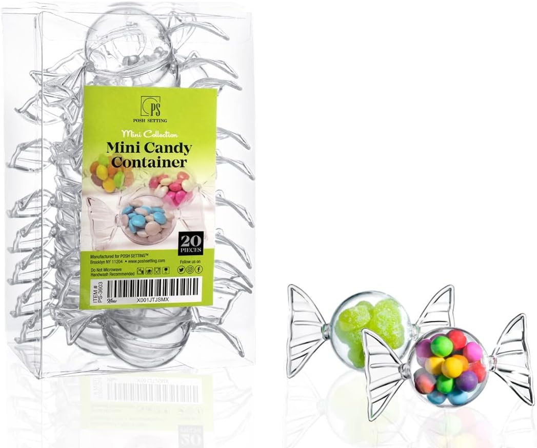 Posh Setting Candy Containers for Party Favors - Candy Shaped Container with Lid - Mini Candy Container & Acrylic Gift Box - Boxes for Treats, Candy Holders for Party & Mini Candy Dispenser (Clear)