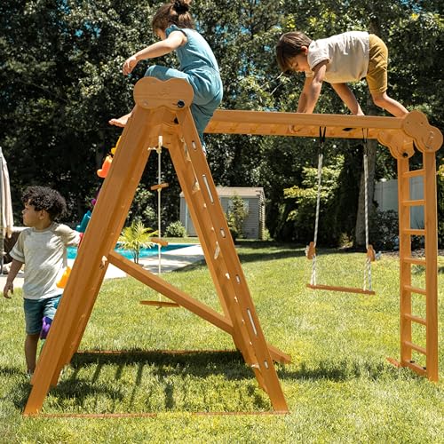 Avenlur 7-in-1 Indoor/Outdoor Foldable Playset for Kids - with Slide, Climbing Wall, Monkey Bars, Swing