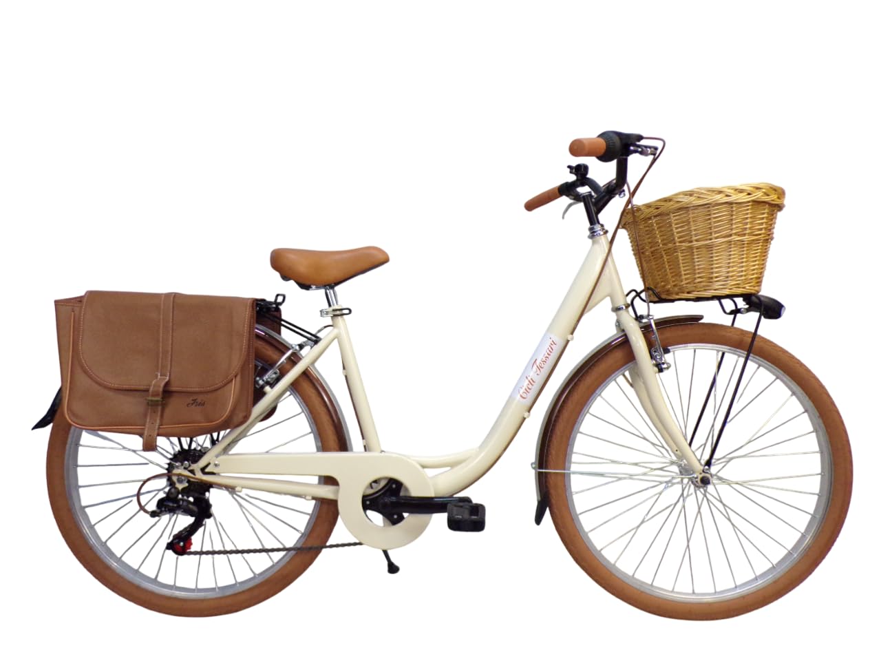 Cicli Tessari - bicicletta donna bici da passeggio city bike 26 cambio 6 velocita' telaio basso cesto in vimini vintage con borse laterali