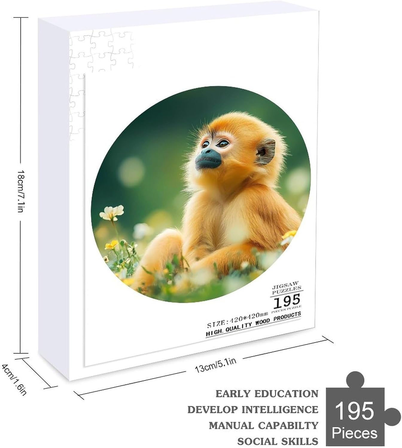 Wildlife Baboon Monkey Animal Wooden Puzzles Irregular Animal Shaped Jigsaw Puzzle Fun Family Game 195 PCS