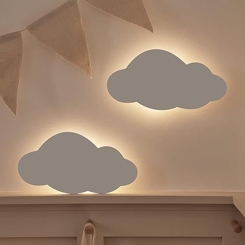 Miniatura 3 de Lights4fun, Inc. - Juego de 2 luces nocturnas de pared de nube, recargable, funciona con pilas, 18 LED, decoración de dormitorio infantil con