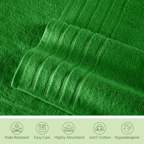 Image of Elegant Comfort 100% Turkish Cotton 4 Lines Viscose Stripe Luxury 4 Pack Hand Towel Set - Ultra Absorbent and Soft 16 x 28 Inch Premium Hotel Spa Quality Towels for Everyday Bath Use, Emerald Green