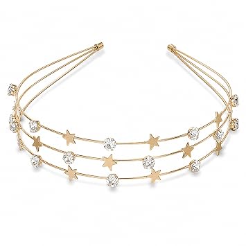 Metal Gold Headband, Multi Layers Star Headband with Crystals for Women, Fancy Headpiece for Women Girls Wedding Bride Party Photo Shoot Accessories, Fashion Hair Headpiece Accessoies, Thin Wire