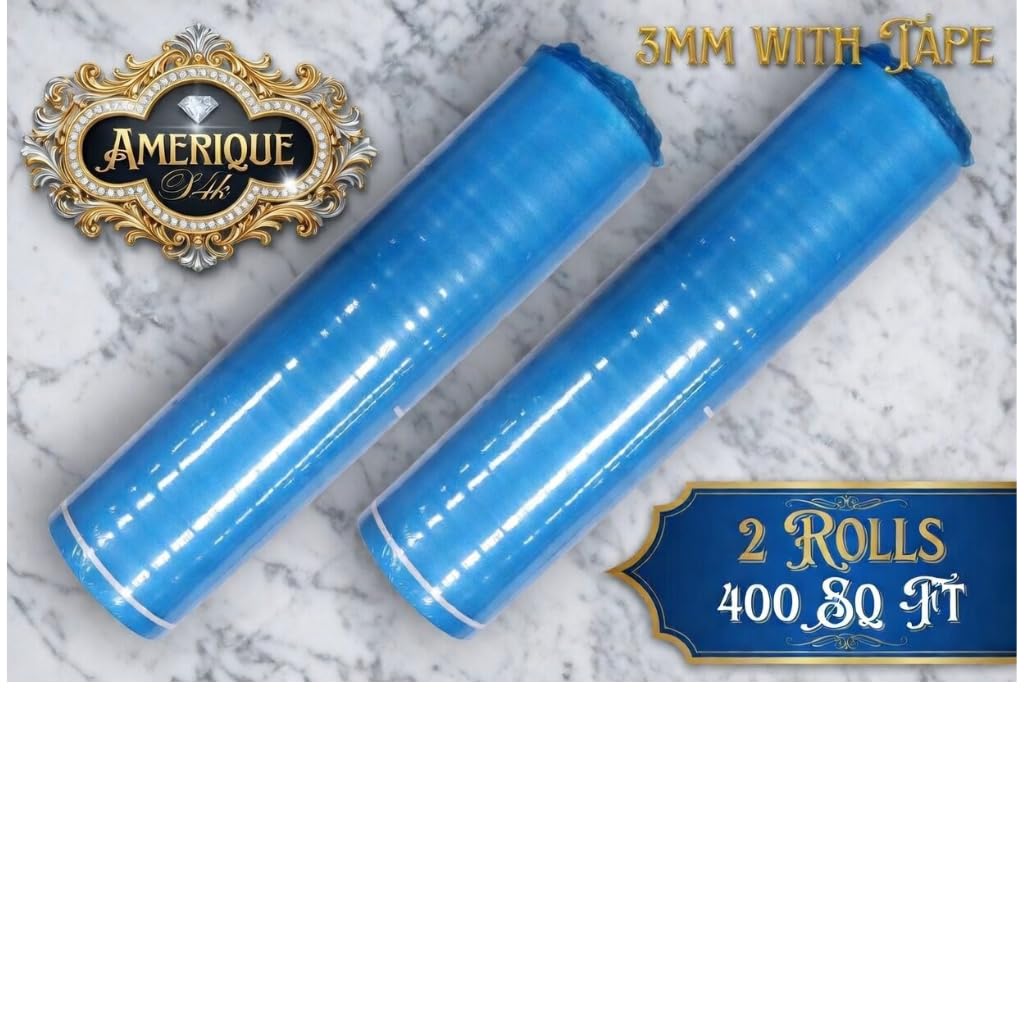 AMERIQUE 691322309911 400SQFT Suelo acolchado de 3 mm de grosor con cinta y barrera de vapor, espuma resistente 3 en 1 total, 200 SF/rollo, cuadrados. pies, azul real (paquete de 2), 400 Square'
