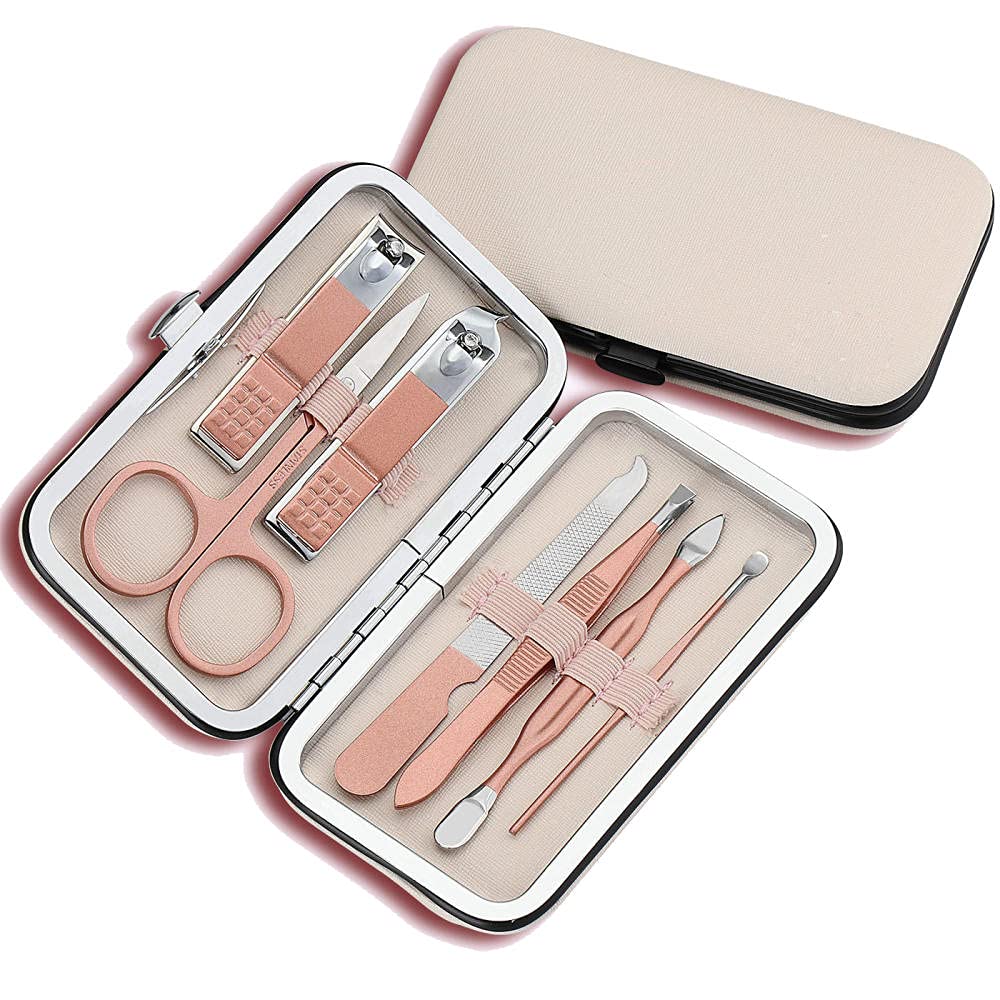 Professionelles Nagelknipser-Set 7-18-teilig, scharfer Nagelschneider aus Edelstahl, Pediküre- und Maniküre-Set mit Cortex-Metallgehäuse für Männer und Frauen, Silber, 10-teiliges Set (Rosa 7-teilig