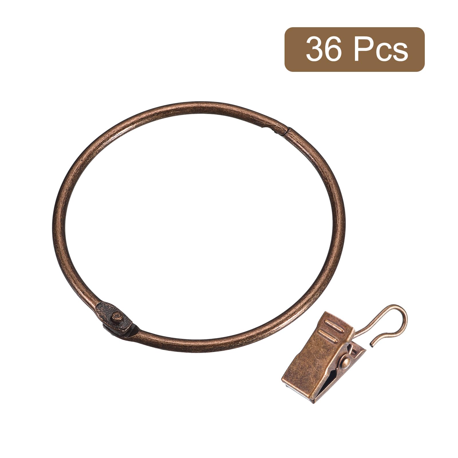 QUARKZMAN 36pcs Anneaux à Pince de Rideaux avec Pince Cuivre 75mm | Crochets d'Anneau de Rideau en Acier au Carbone pour Tringle à Rideau Douche Fenêtre