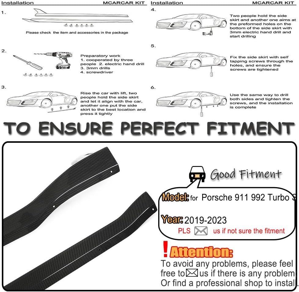 Dry Carbon Fiber Side Skirts Fits for Porsche 911 992 Turbo S 2019-2023 CF Under Door Rocker Panels Valance Extension Lip Factory Outlet