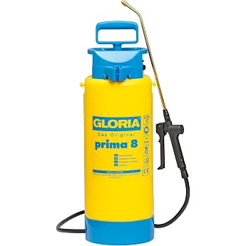 Gloria Prima 8 Pressure Sprayer for Garden, 8L, with Adjustable Brass Nozzle and Residue Draining | XL garden sprayer with br