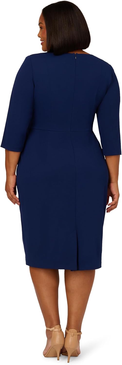 Adrianna Papell Women's Plus Size Knit Crepe TIE Waist Sheath, Navy Sateen - Image 2