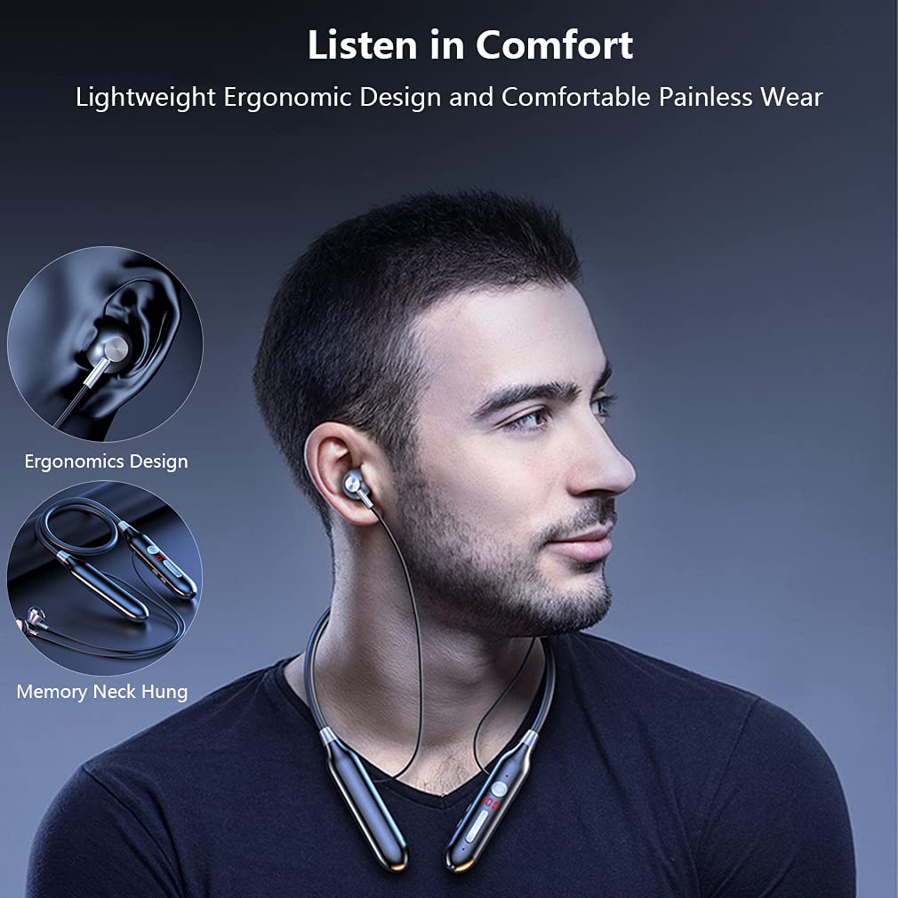 Bezprzewodowe słuchawki Bluetooth z opaską na szyję, magnetyczne, sportowe słuchawki douszne z wyświetlaczem poziomu baterii, obsługa karty TF, miękkie, bezprzewodowe słuchawki stereo do