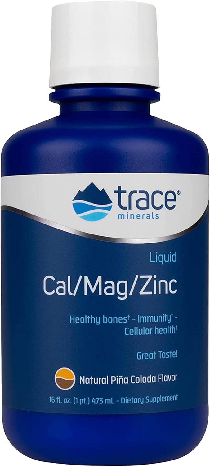 Trace Minerals | Liquid Cal/Mag/Zinc | Calcium, Magnesium, Zinc, Vitamin D3 Supplement | Supports Normal Tissue, Muscle, and Bone Density | Natural Piña Colada Flavor | 16 Servings, 16 fl oz.