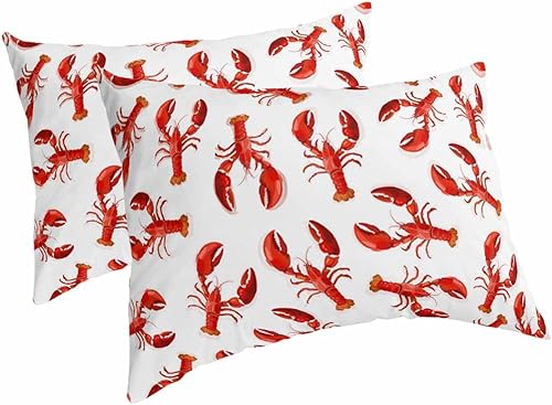 Fundas de almohada de tamaño estándar con diseño de animales marinos de langosta roja, paquete de 2 fundas de almohada suaves decorativas para sofá