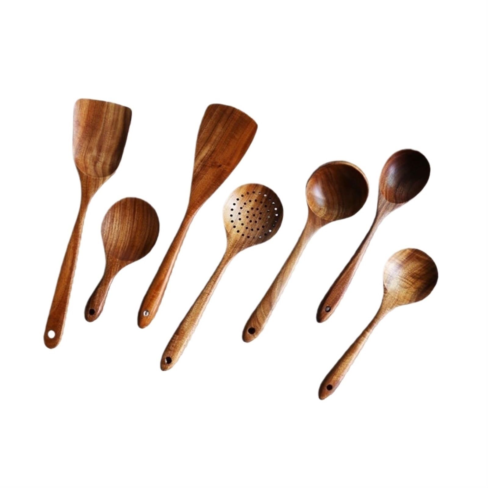 MYUYEE Wood Cooking Spoons Spatulas Cooking Utensils Kitchen Cookware Gadgets 7 Pieces Sets Cooking Tools
