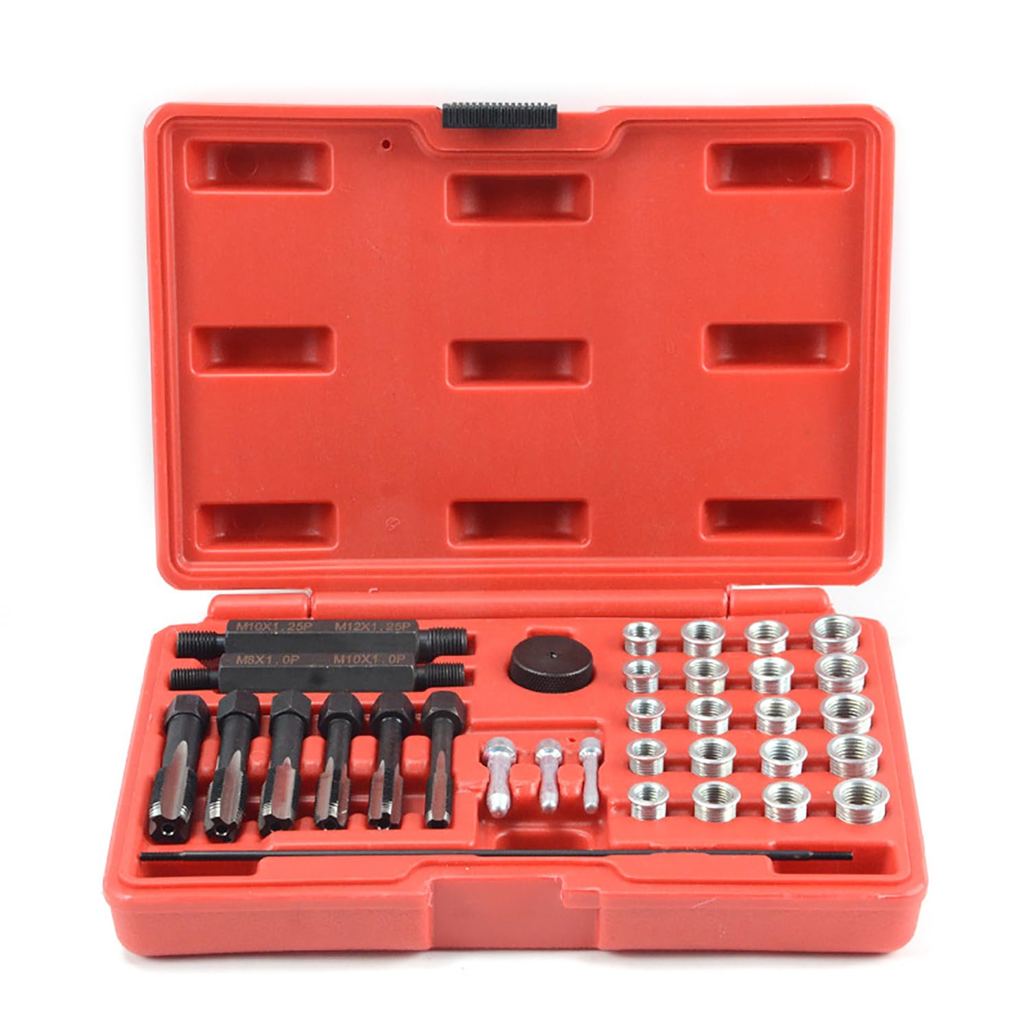 33 Pezzi Set di Riparazione Filettature,Kit di Ripristino Filettatura Metrica Testa Cilindro,per Auto M8 M10 M12 M14 Set di Utensili per Manicotti