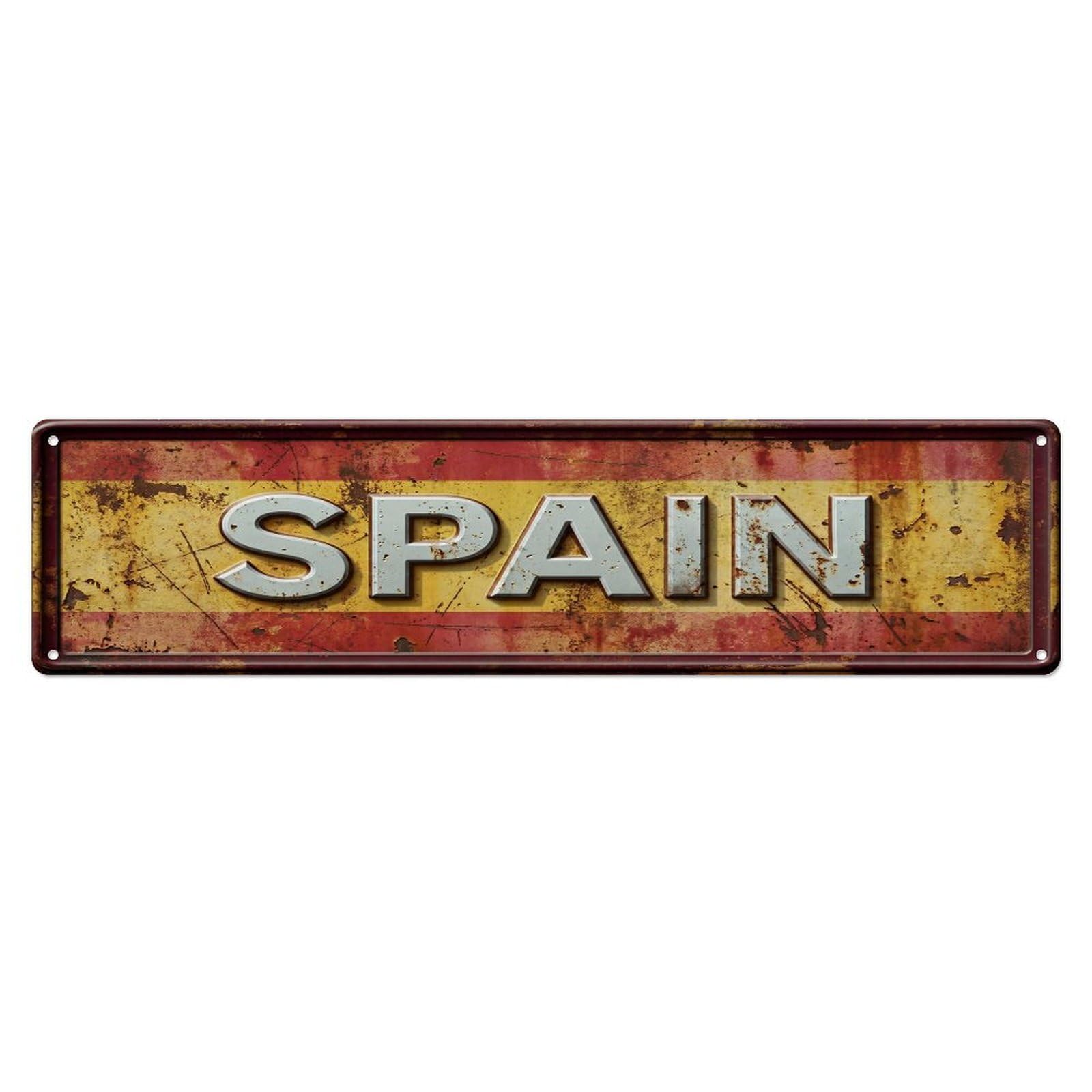Olhnbad 4X16inch(10X40cm) Vintage Spain Flag Pattern Metal Tin Sign