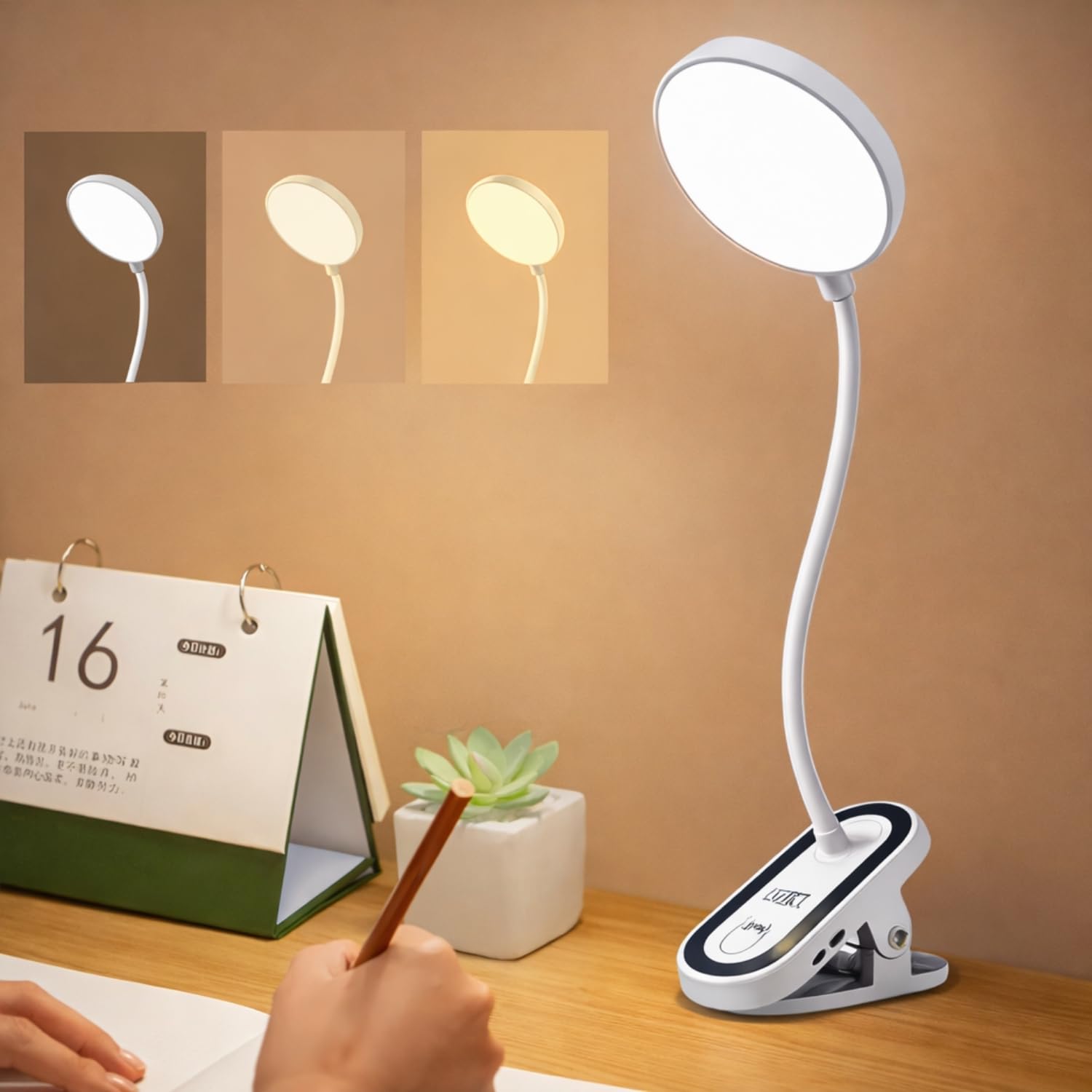 One94Store FlexiClip Design Rechargeable LED Clip Lamp | Flexible Gooseneck Desk & Bedside Light | Adjustable Brightness
