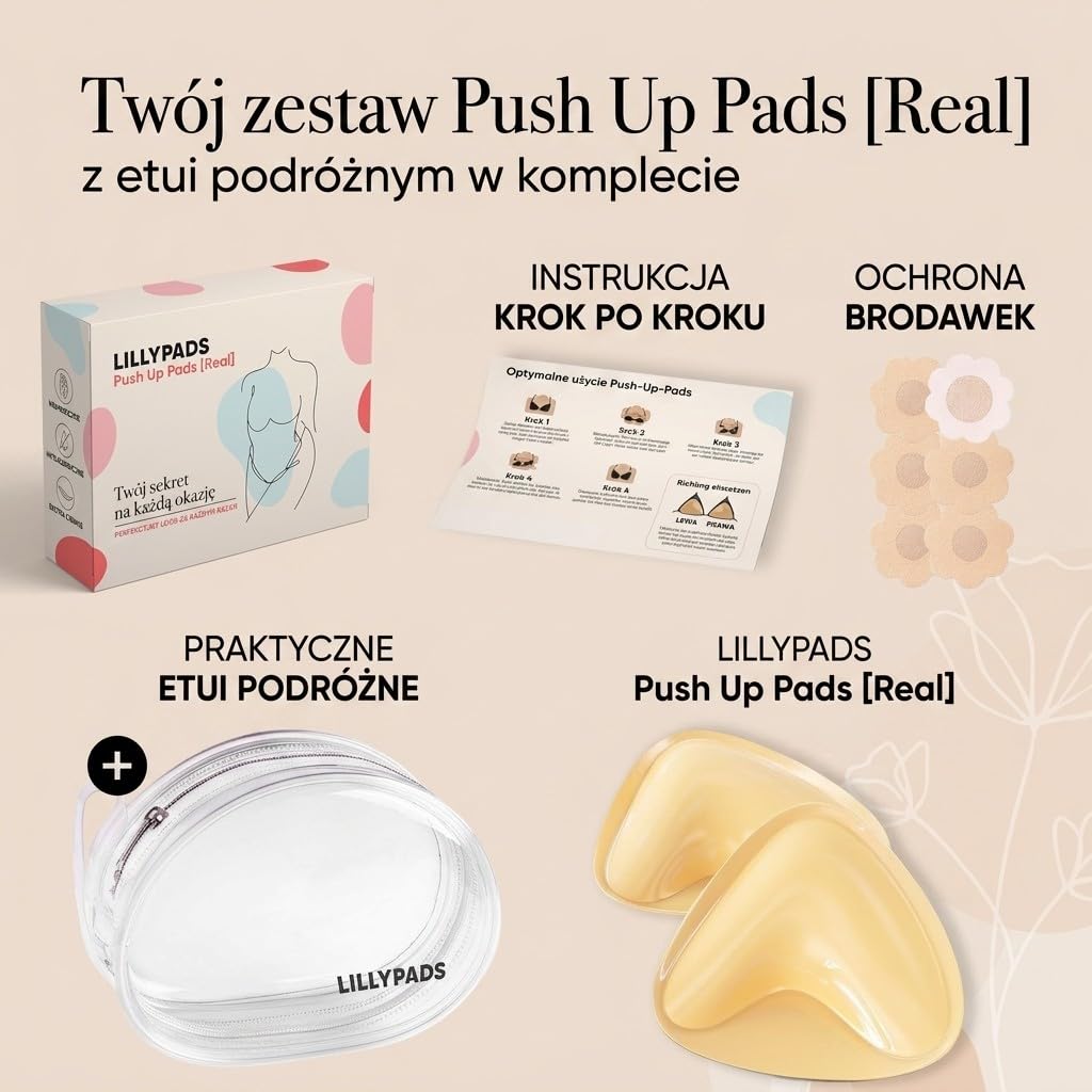 Push Up Pads – samoprzylepne wkładki do biustonosza dla efektu push-up – samoprzylepny biustonosz – wielokrotnego użytku do dużych i małych piersi – lepkie silikonowe wkładki do biustonosza
