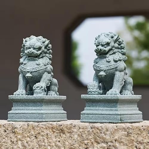 EFFNILIM FU Foo Dogs Pair Guardian Lion Statues Chinese Feng Shui Decorative Figurines Home Living Room Bar Cafe Decor Desk Ornament (Large Size (2Pcs))