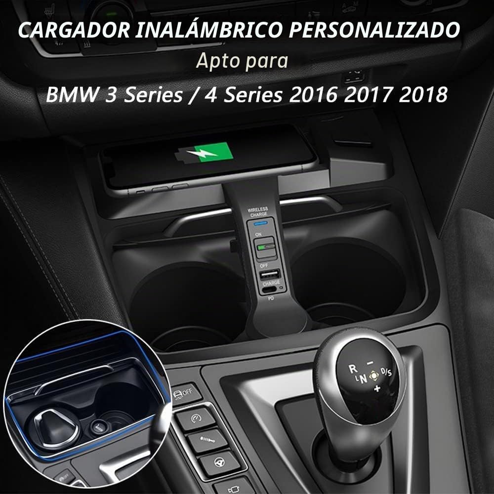 Cargador Inalámbrico Coche para BMW 3 Series 4 Series M3 M4 2016-2018 Consola Central Panel, 15W Qi Carga Rápida Auto Teléfono Cargador Regalo para BMW F30 F31 F32 F33 F35 F36 Propietarios