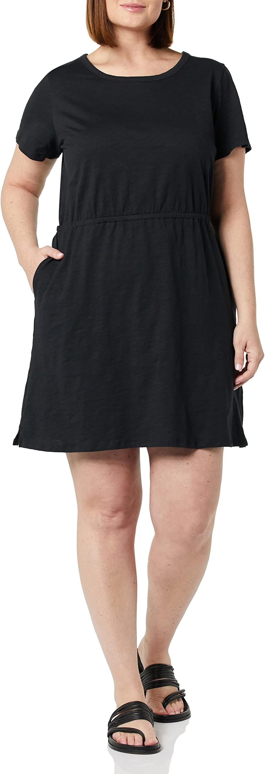Women's Short Sleeve Elastic Waist Cotton Jersey Minidress