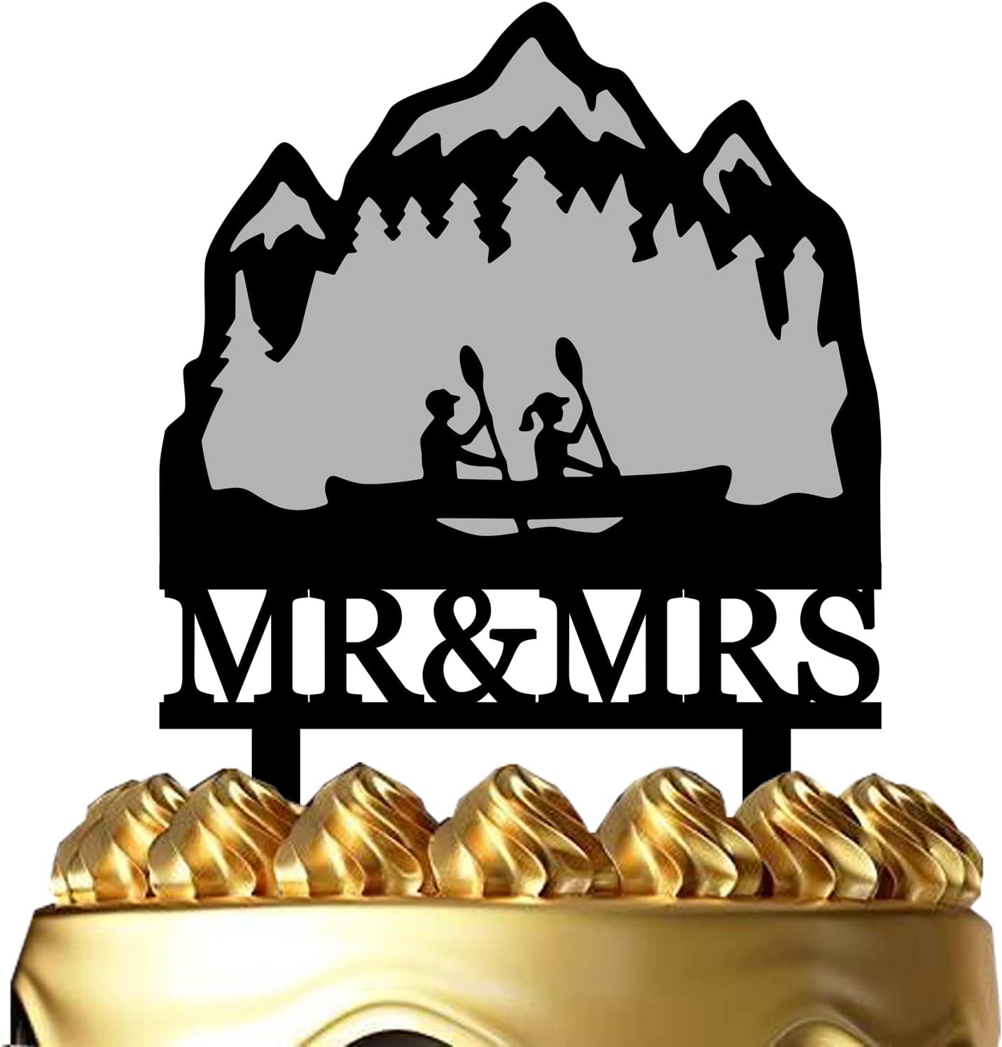 Funny Wedding Cake Topper Groom and Bride Paddling on The