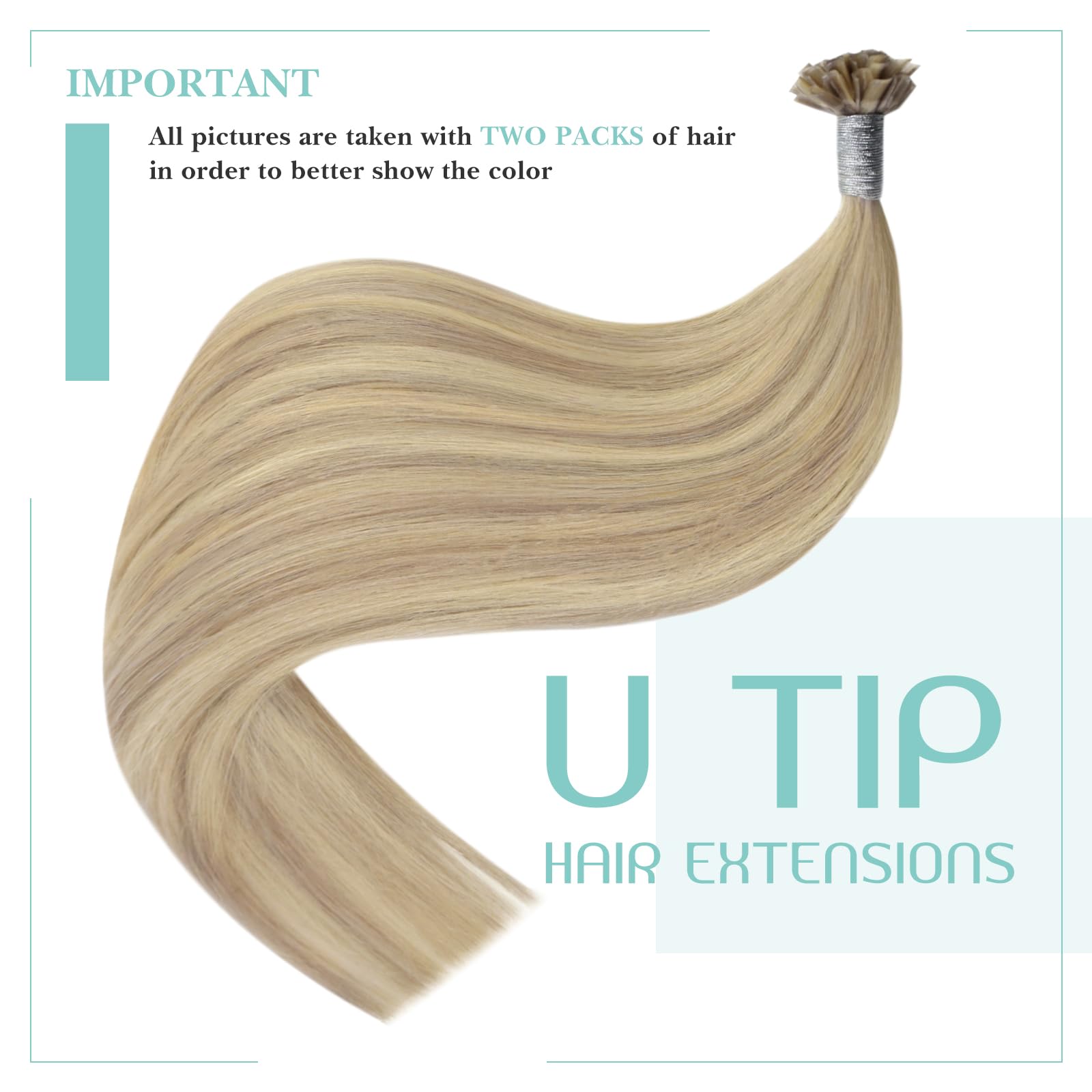 YoungSee U Tip Hair Extensions Real Human Hair Ash Blonde with Blonde Highlight U Tips Real Hair Extensions Highlight 22In 1G/S 50G Long Hair - Image 2