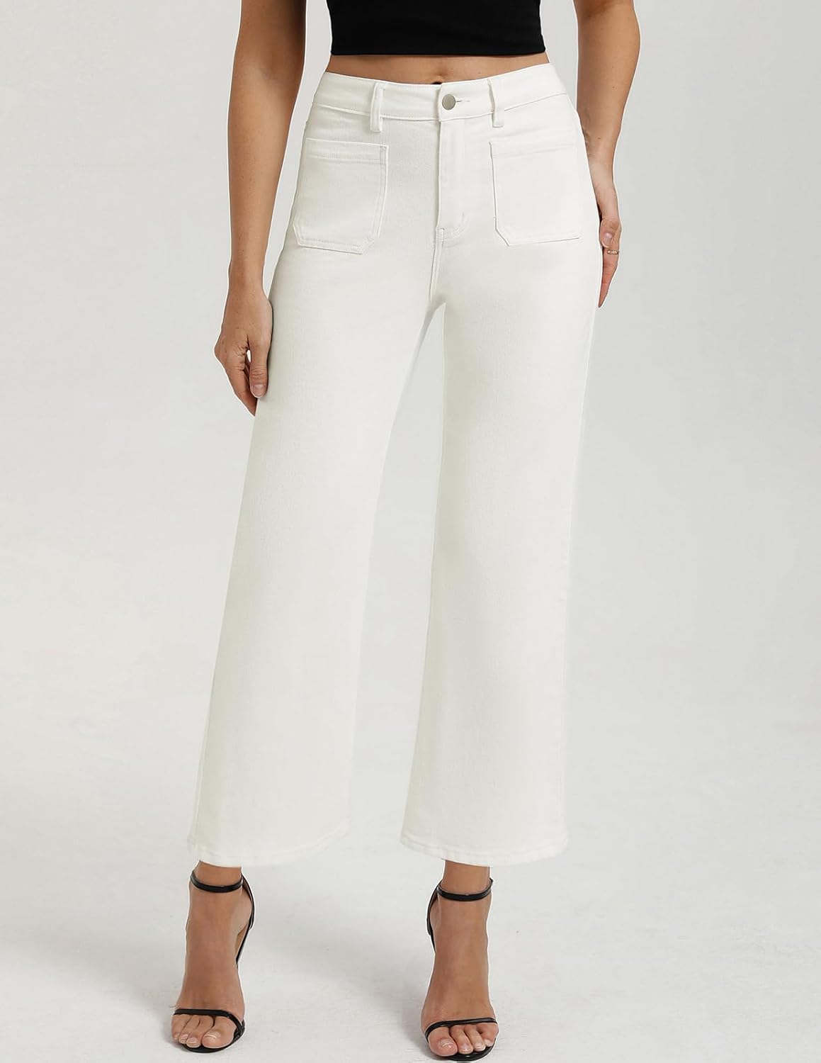 Belle Poque Women Straight Leg Jeans Mid Rise Stretchy Wide Leg Denim Pants with Pockets Front - Image 2