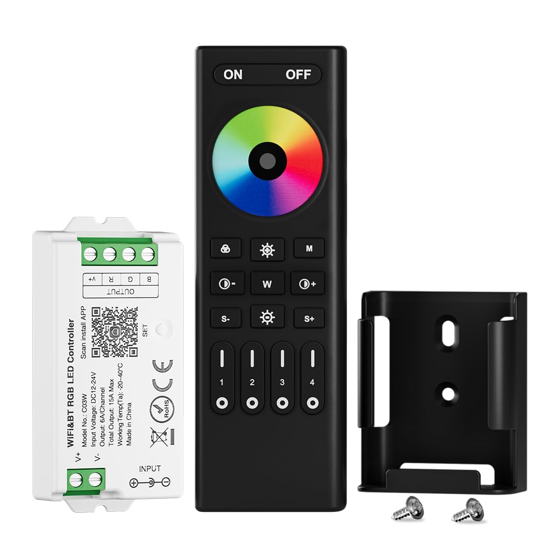BTF-LIGHTING RGB RC03RFB RF Remote 4 Zone Group Control, C03W RGB PWM SMD FCOB (+ R G B) 4PIN LED Strip 2.4GHz WiFi Group Controller Alexa Google Home Smartphone APP Control