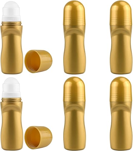 6 botellas de desodorante de plástico dorado de 1.7 fl oz1.7 onzas, contenedor de cosméticos enrollables recargables para desodorante, perfume